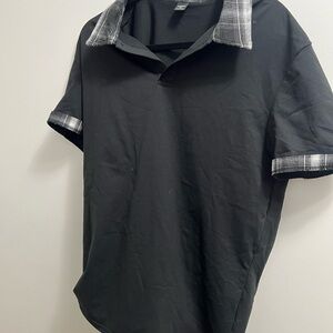 Men's Black Shirt with Plaid Accents